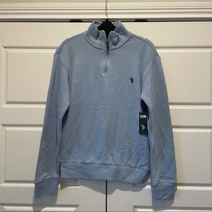 U.S. Polo Assn. Light Blue Long Sleeve 1/4 Zip Flatback Shirt